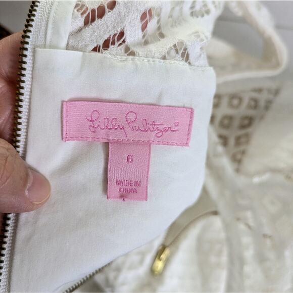 Lilly Pulitzer Vandalia White Lace Yoke Shift Dress 6 Sleeveless Resort Summer - Picture 8 of 10